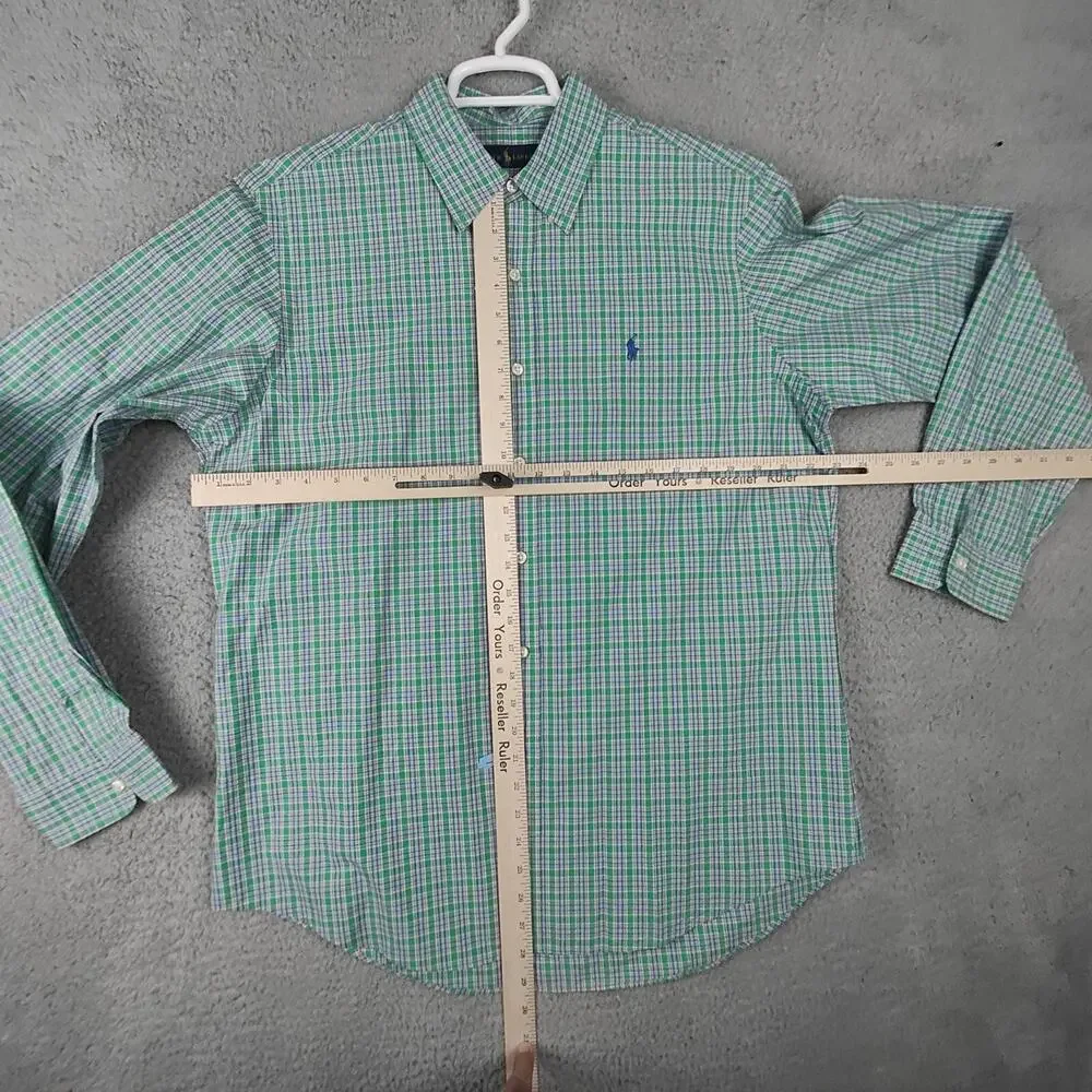 Polo Ralph Lauren Button Up Shirt Mens Large L Tartan Plaid Blue Small Pony